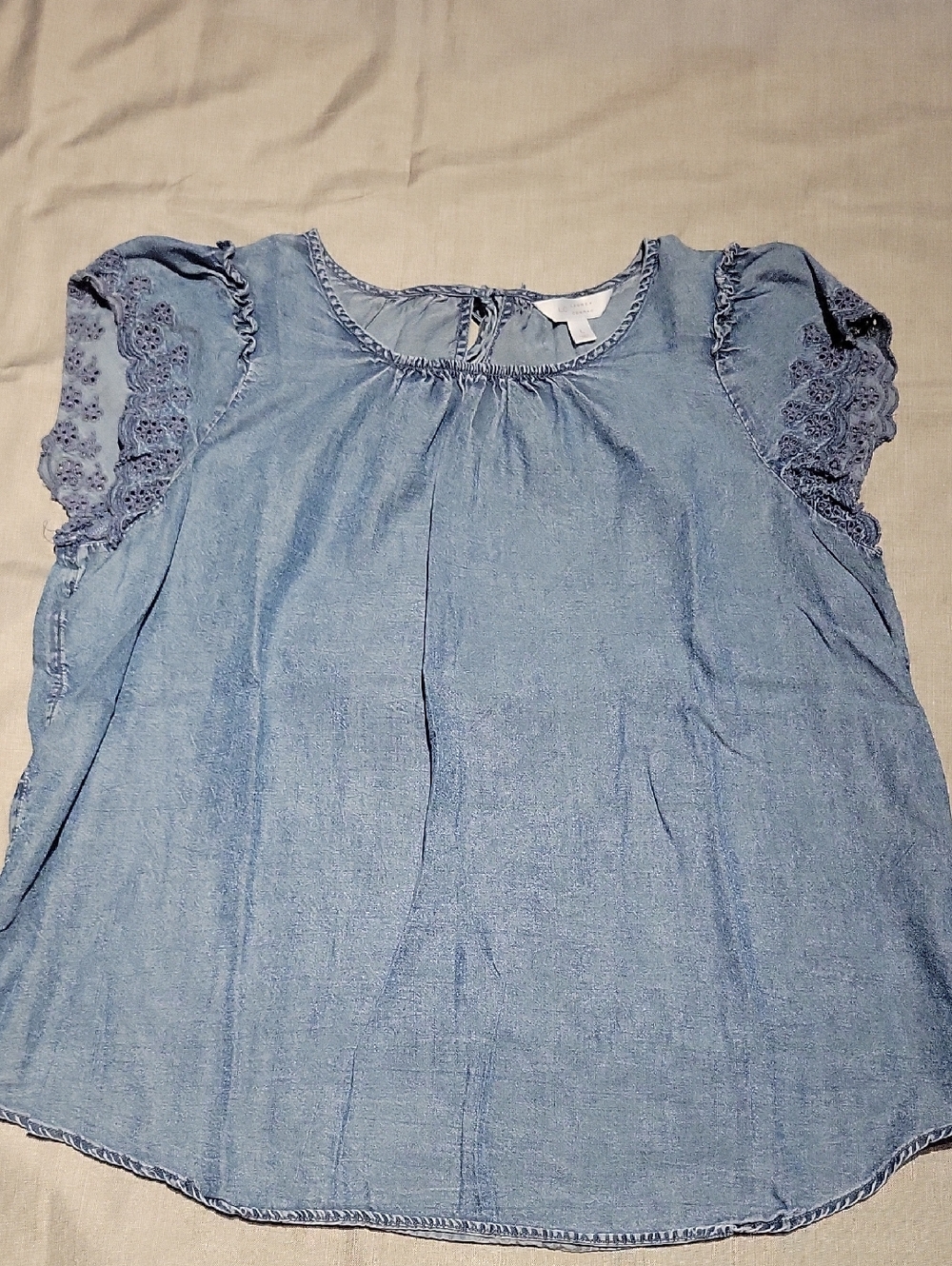 LC Lauren Conrad Light Blue Crochet Sleeve Blouse